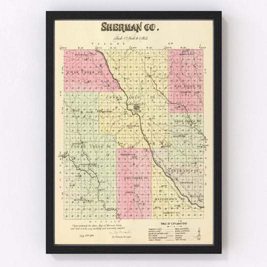 Vintage Map of Sherman County, Nebraska 1885