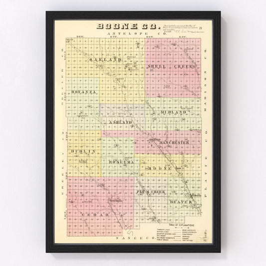 Vintage Map of Boone County, Nebraska 1885