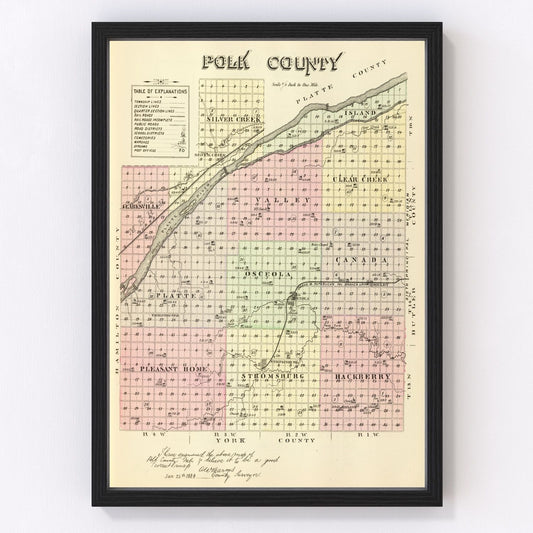 Vintage Map of Polk County, Nebraska 1885