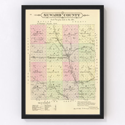 Vintage Map of Seward County, Nebraska 1885