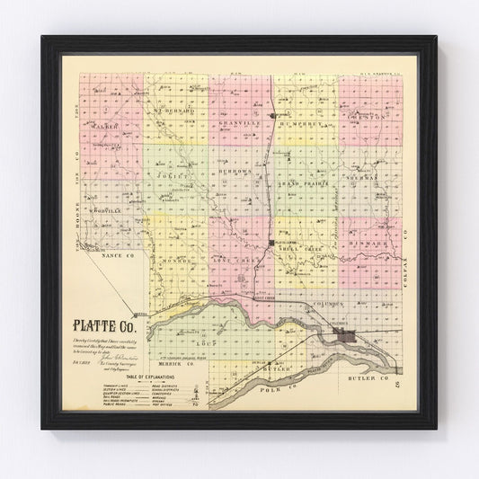 Vintage Map of Platte County, Nebraska 1885