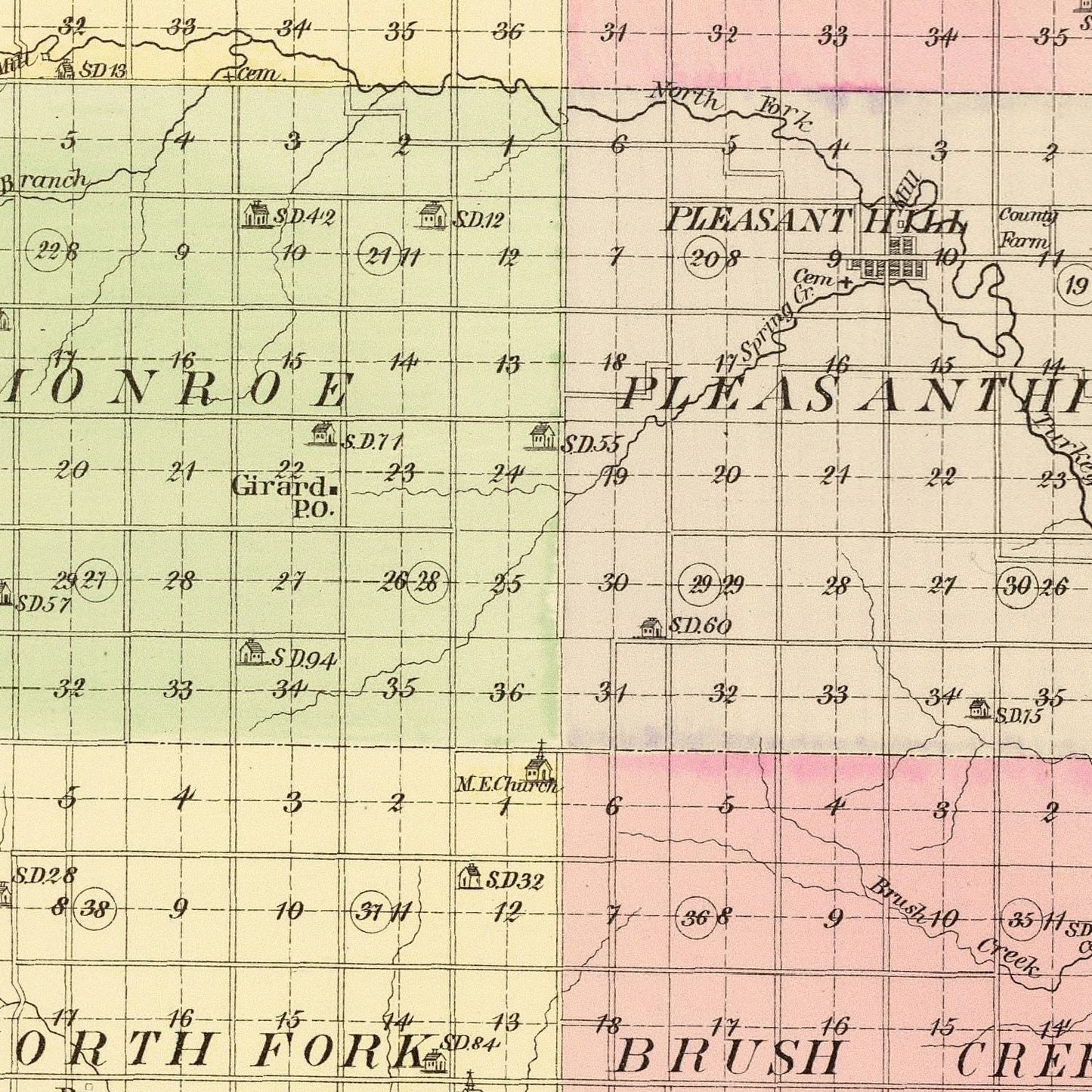 Vintage Map of Saline County, Nebraska 1885