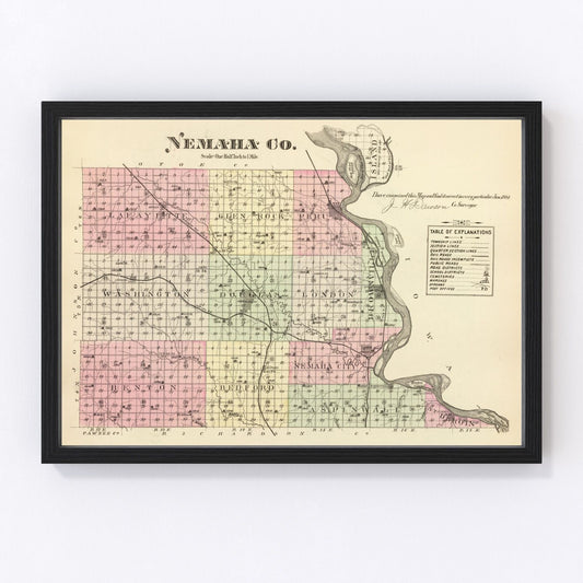 Vintage Map of Nemaha County, Nebraska 1885