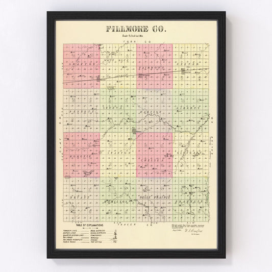 Vintage Map of Fillmore County, Nebraska 1885