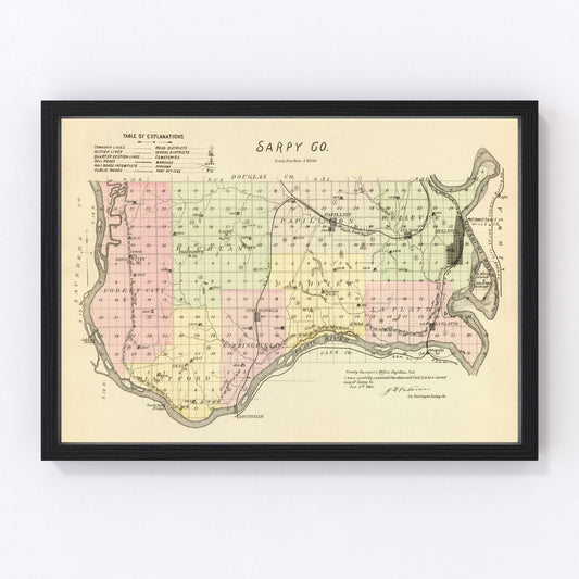 Vintage Map of Sarpy County, Nebraska 1885