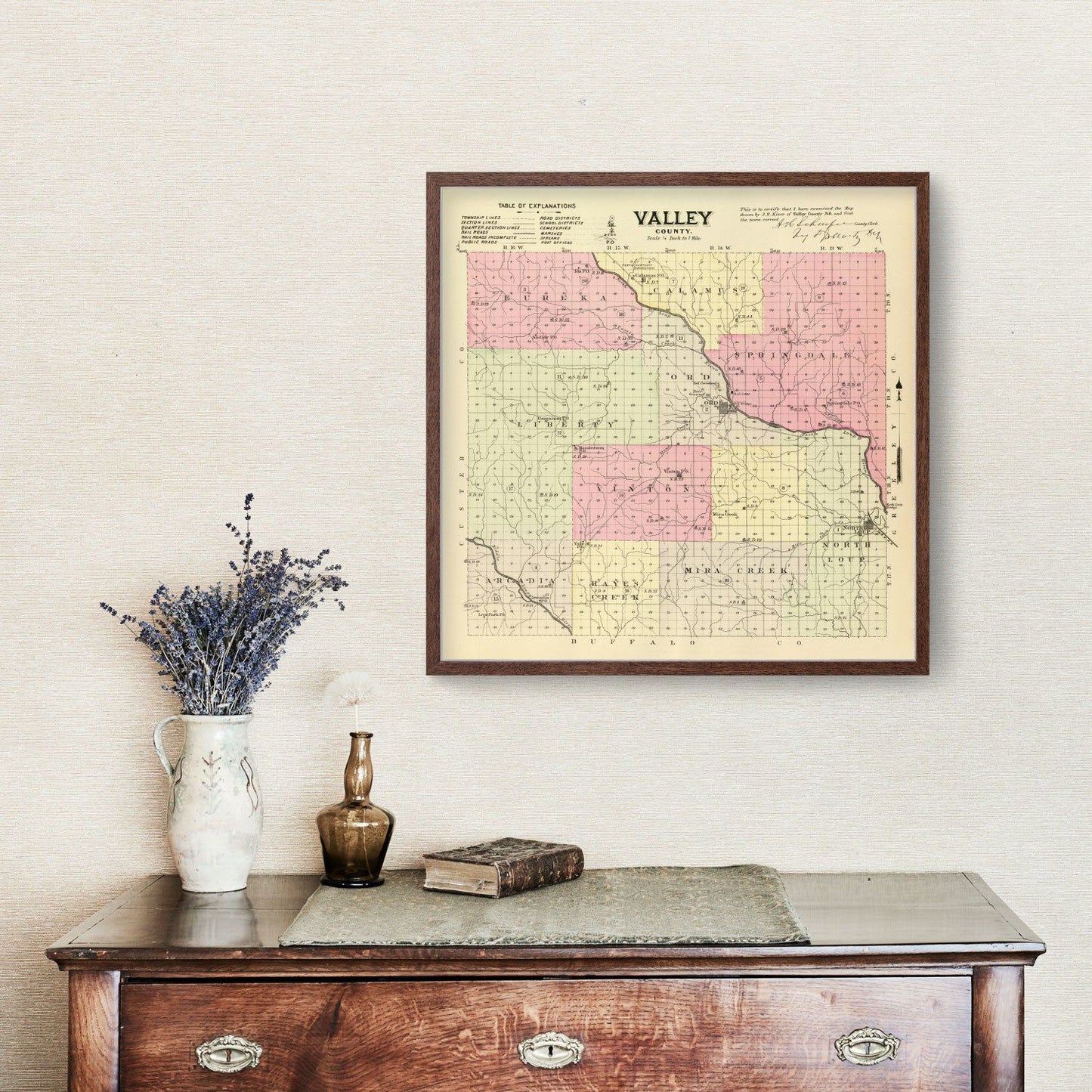 Vintage Map of Valley County, Nebraska 1885