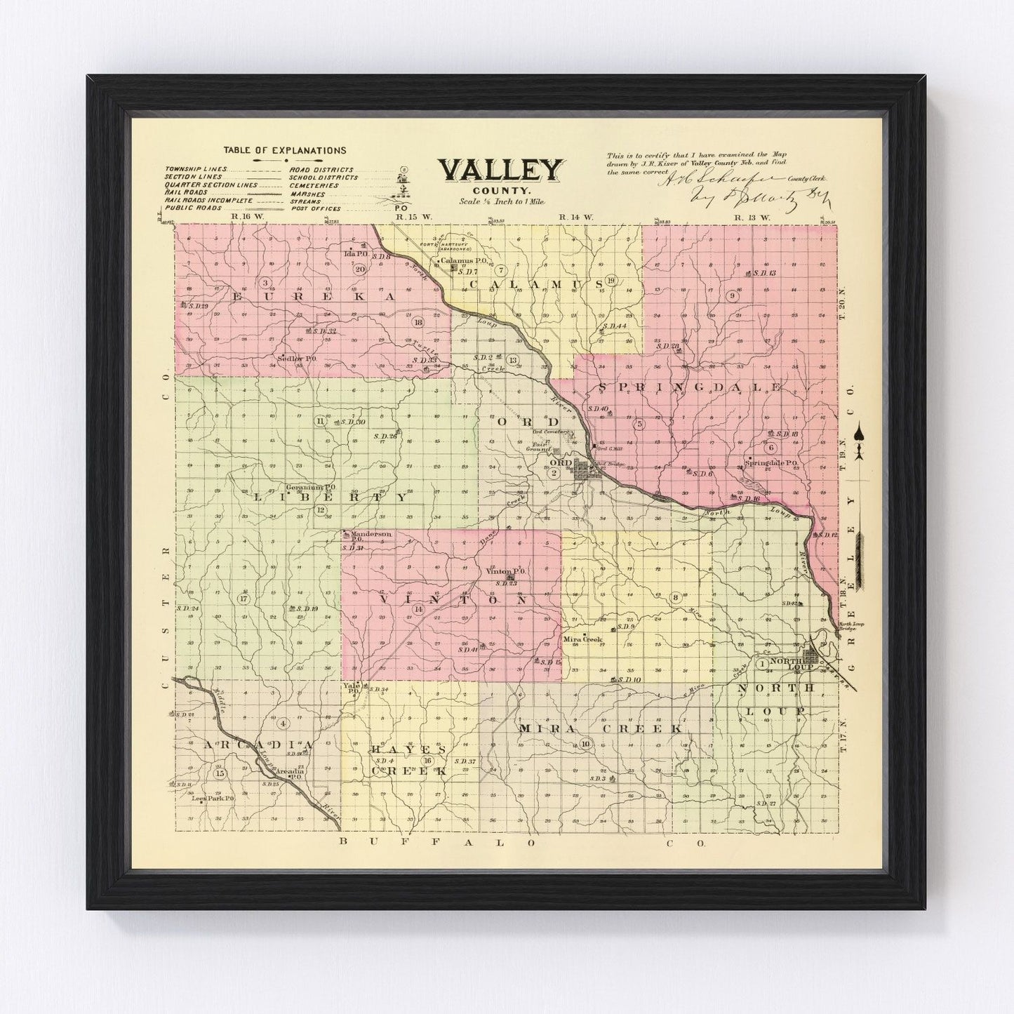 Vintage Map of Valley County, Nebraska 1885
