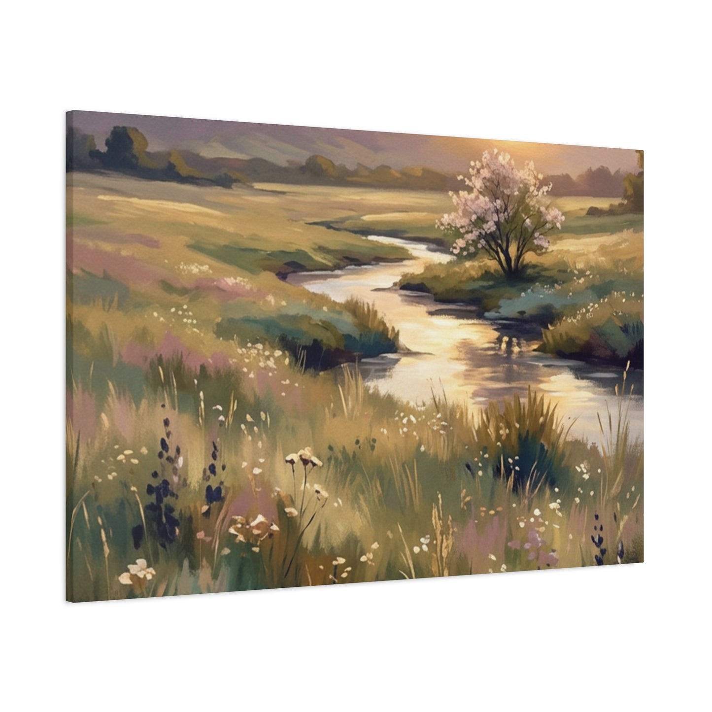 Serene Meadow Stream Matte Canvas Art — Stretched Wall Decor