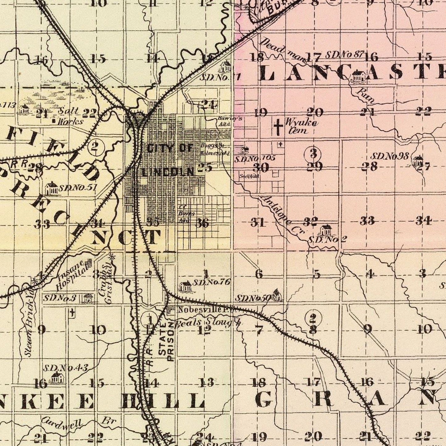Vintage Map of Lancaster County, Nebraska 1885