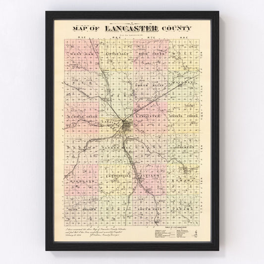 Vintage Map of Lancaster County, Nebraska 1885