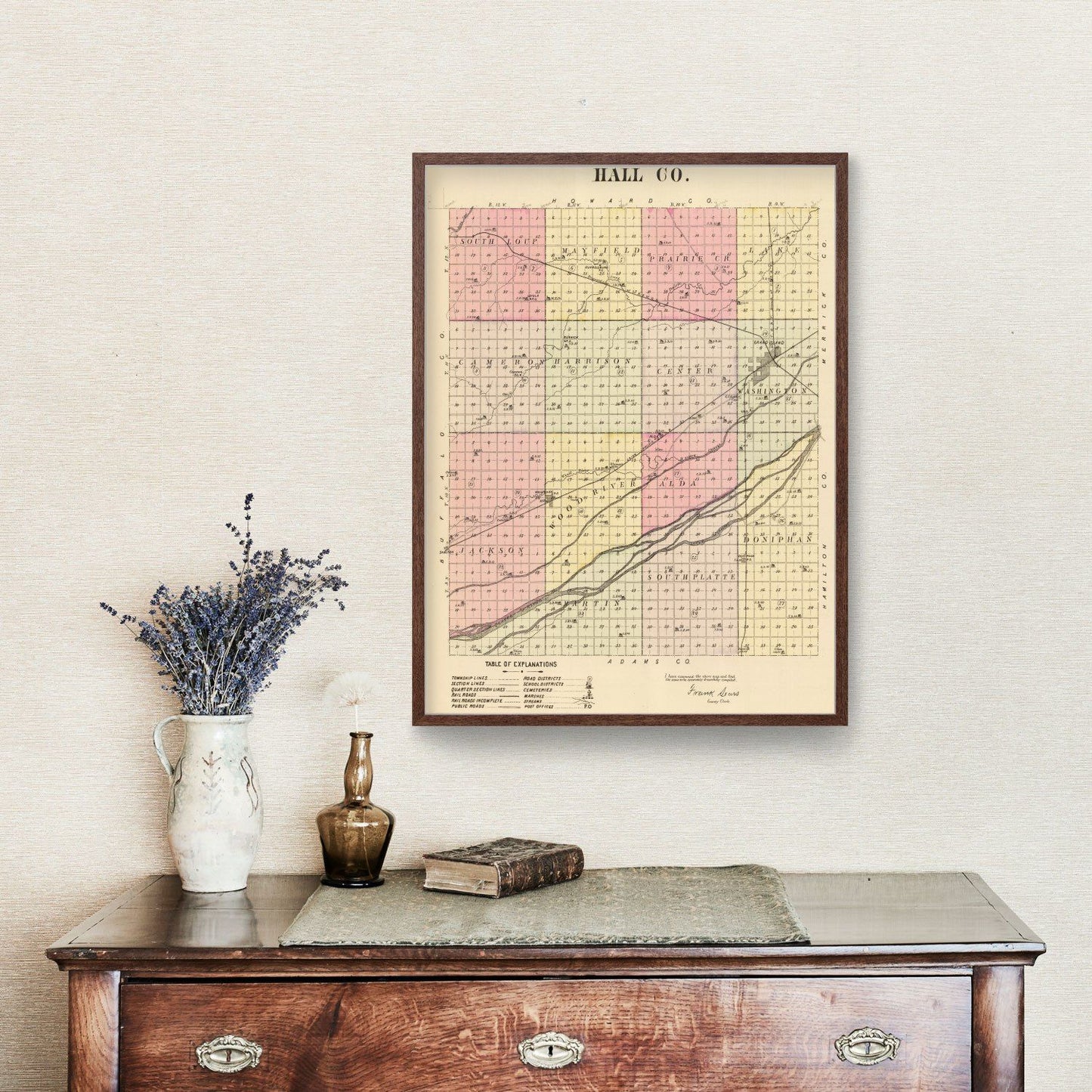 Vintage Map of Hall County, Nebraska 1885