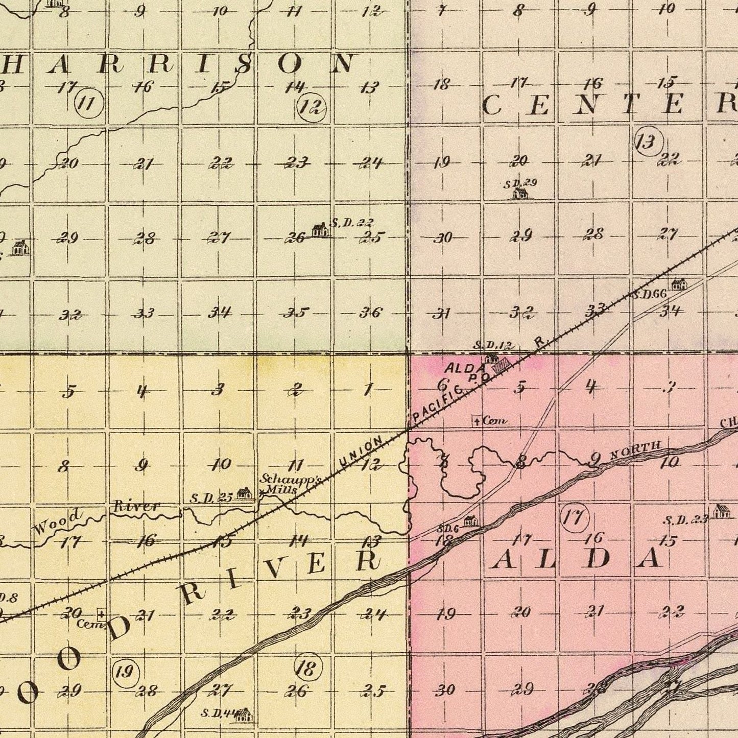 Vintage Map of Hall County, Nebraska 1885
