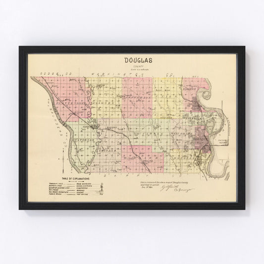 Vintage Map of Douglas County, Nebraska 1885