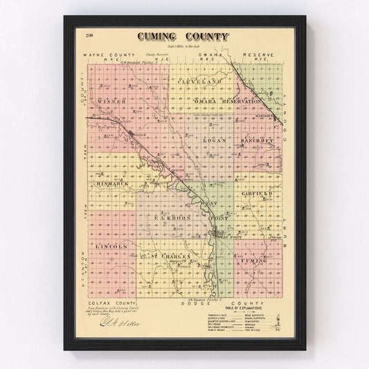 Vintage Map of Cuming County, Nebraska 1885