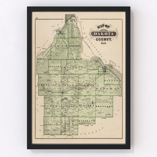 Vintage Map of Dakota County, Minnesota 1874