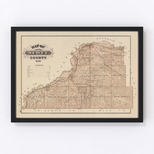 Vintage Map of Scott County, Minnesota 1874