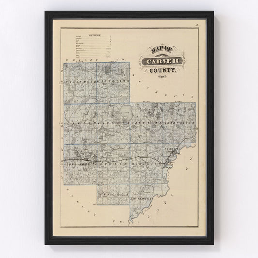 Vintage Map of Carver County, Minnesota 1874