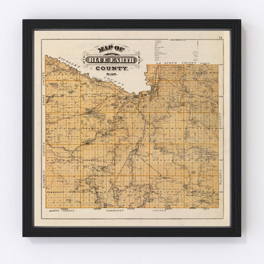 Vintage Map of Blue Earth County, Minnesota 1874