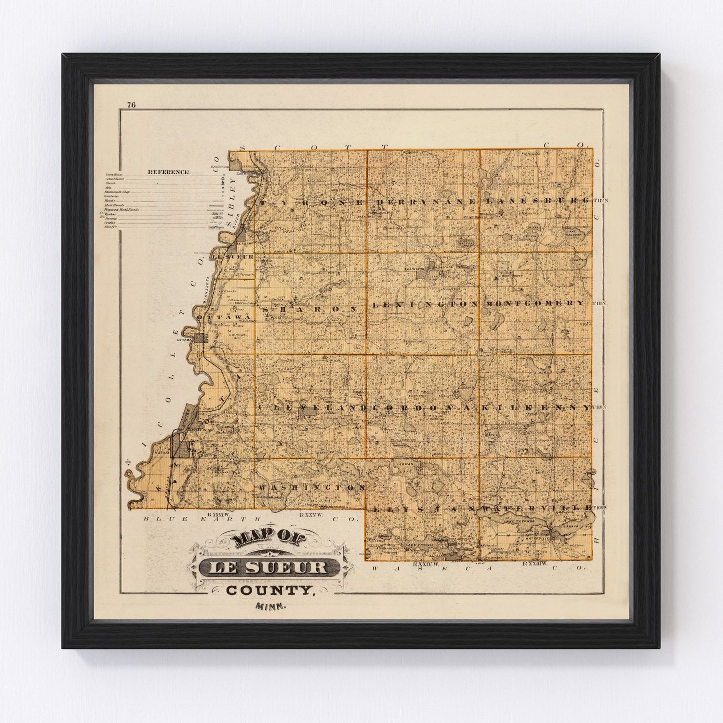Vintage Map of Le Sueur County, Minnesota 1874