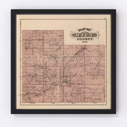 Vintage Map of Rice County, Minnesota 1874