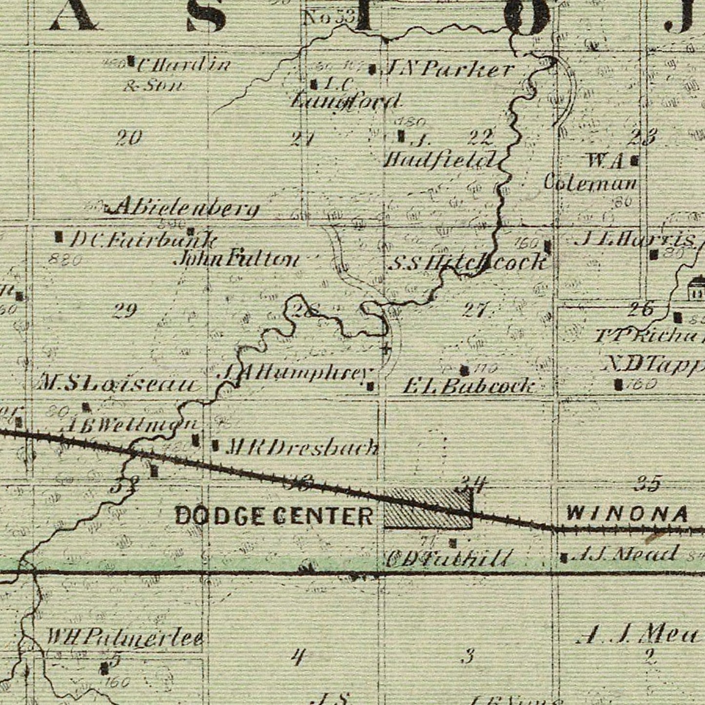 Vintage Map of Dodge County, Minnesota 1874