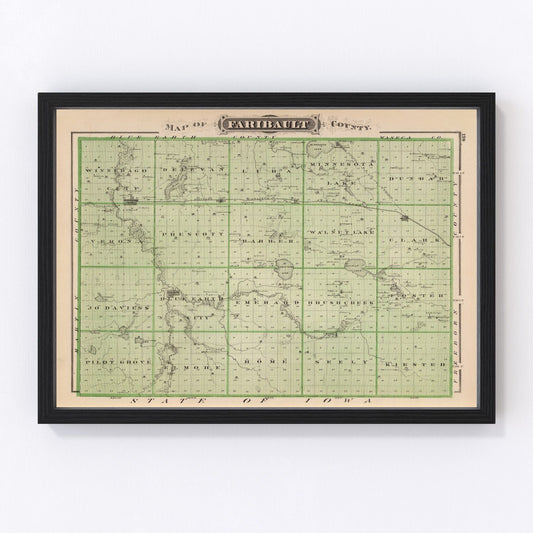 Vintage Map of Faribault County, Minnesota 1874