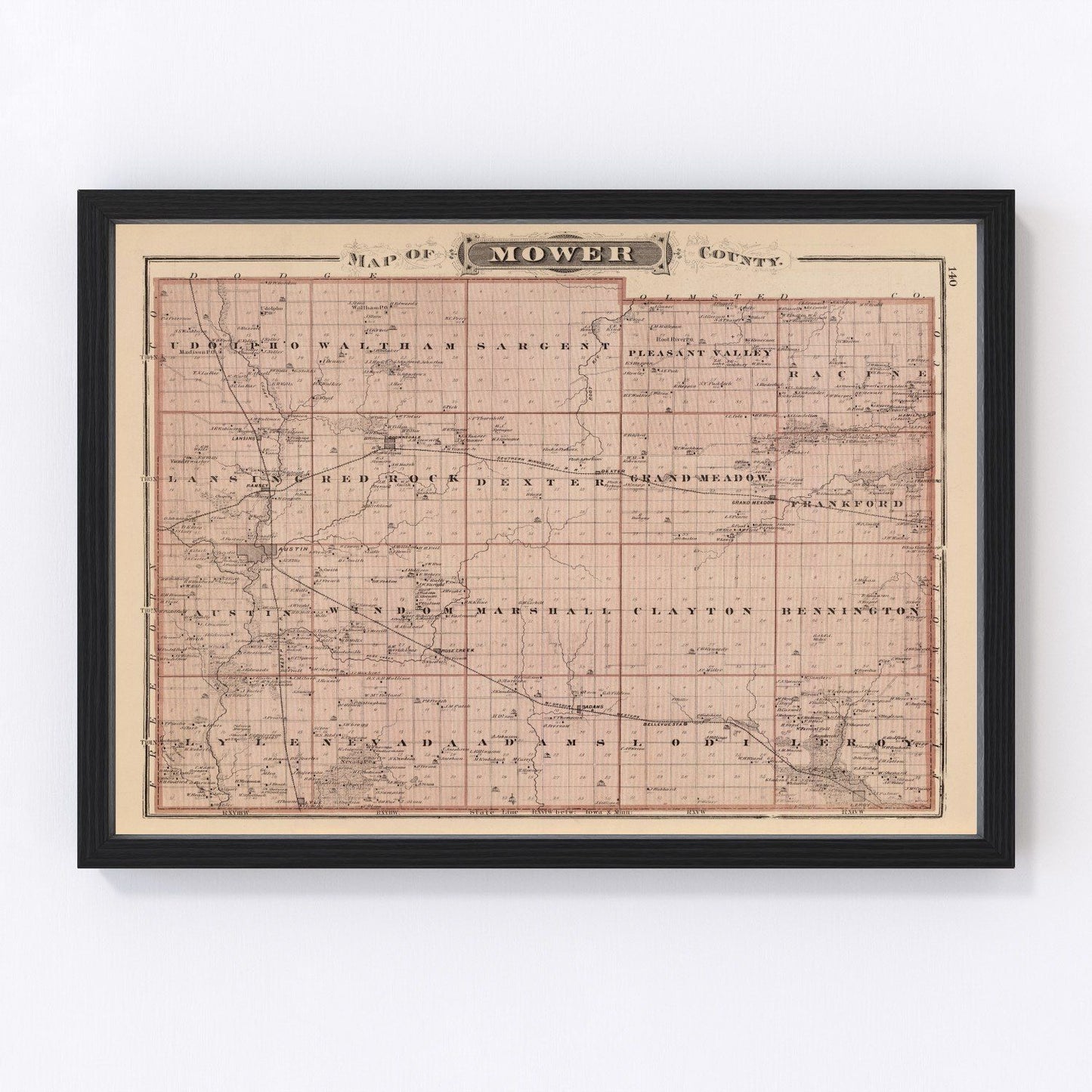 Vintage Map of Mower County, Minnesota 1874
