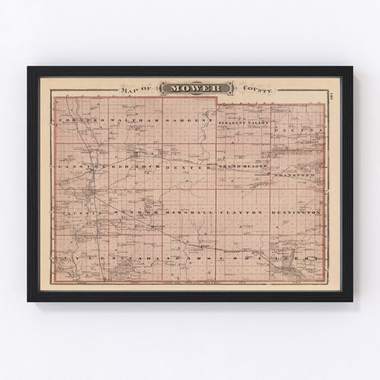 Vintage Map of Mower County, Minnesota 1874