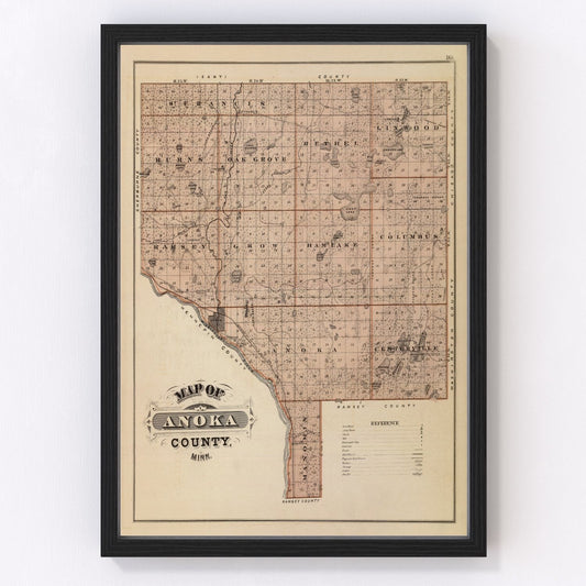 Vintage Map of Anoka County, Minnesota 1874