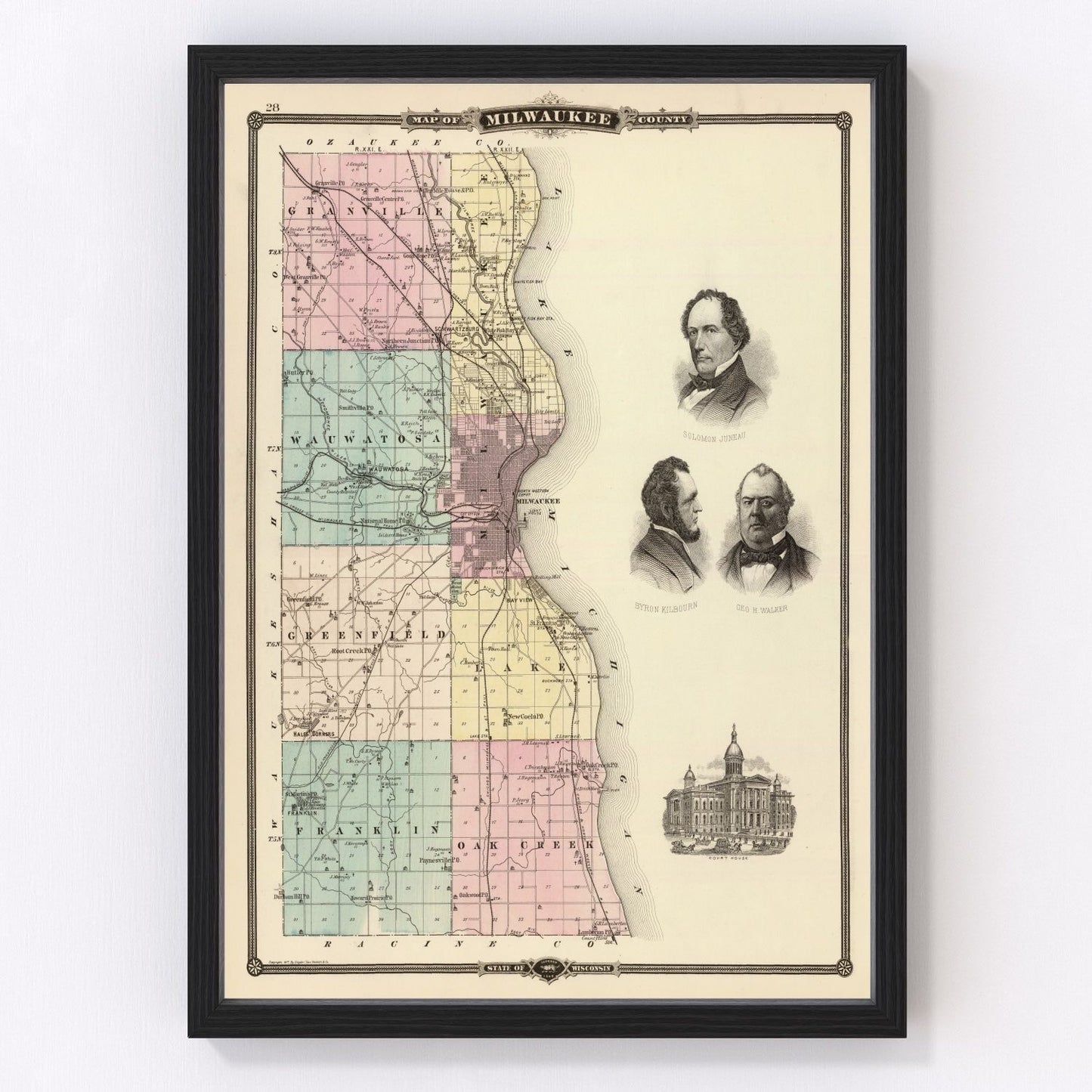 Vintage Map of Milwaukee County, Wisconsin 1878