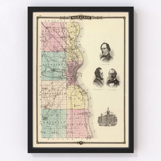 Vintage Map of Milwaukee County, Wisconsin 1878