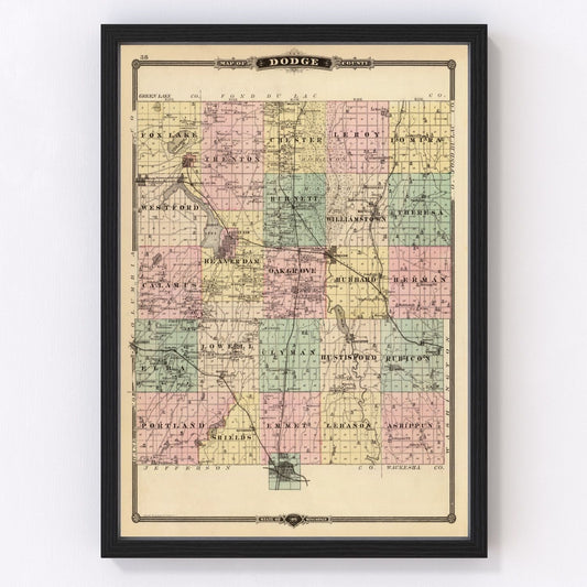Vintage Map of Dodge County, Wisconsin 1878