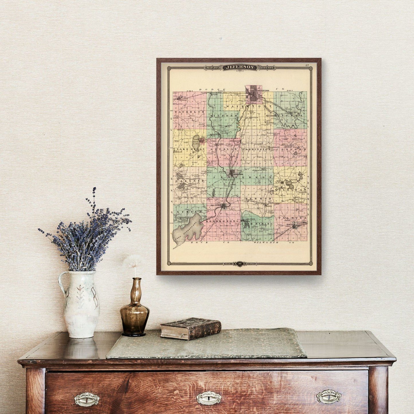 Vintage Map of Jefferson County, Wisconsin 1878