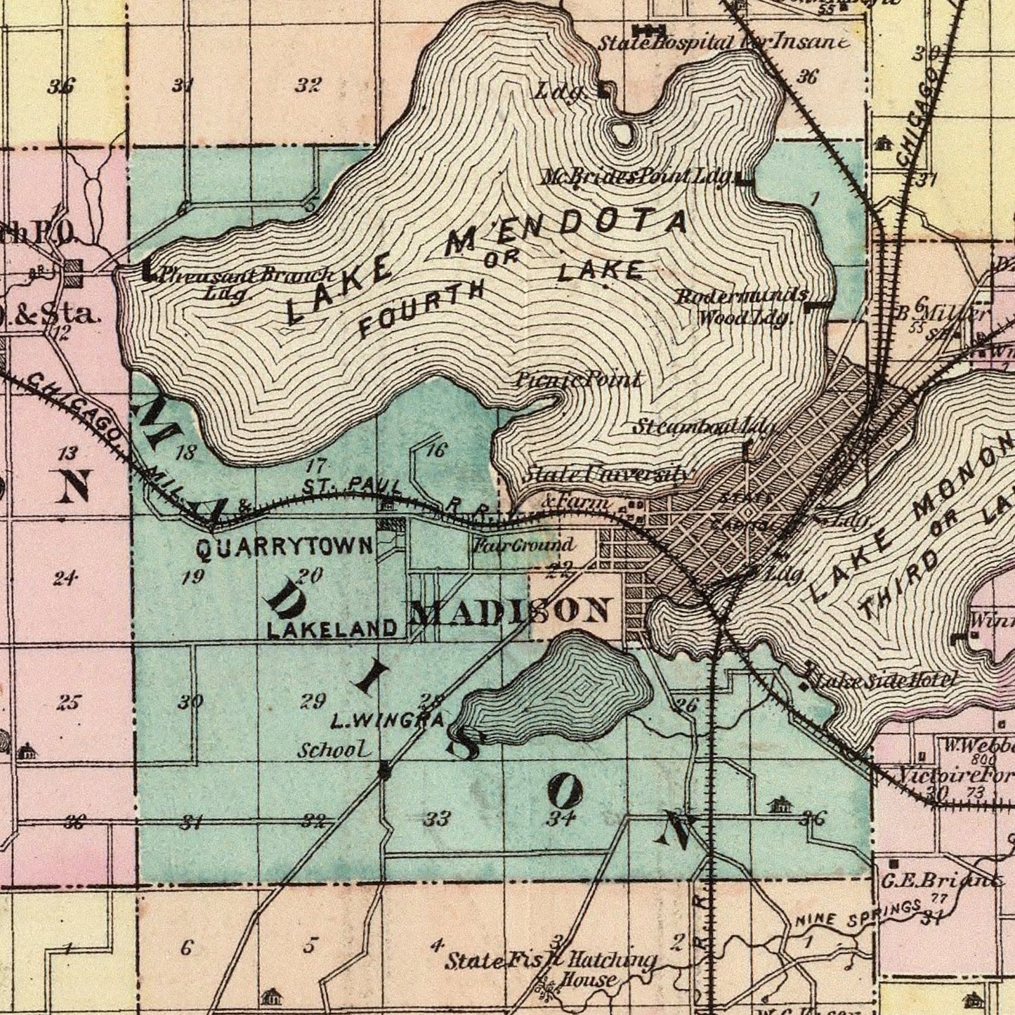Vintage Map of Dane County, Wisconsin 1878