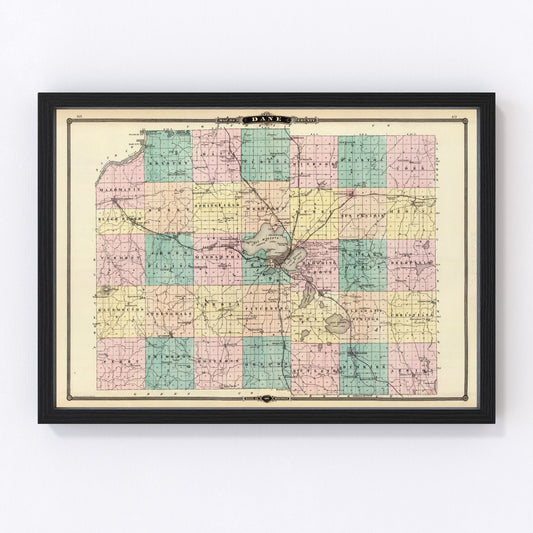 Vintage Map of Dane County, Wisconsin 1878