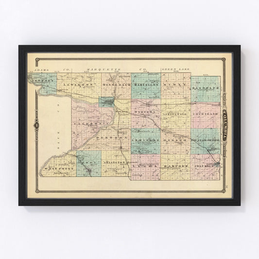 Vintage Map of Columbia County, Wisconsin 1878