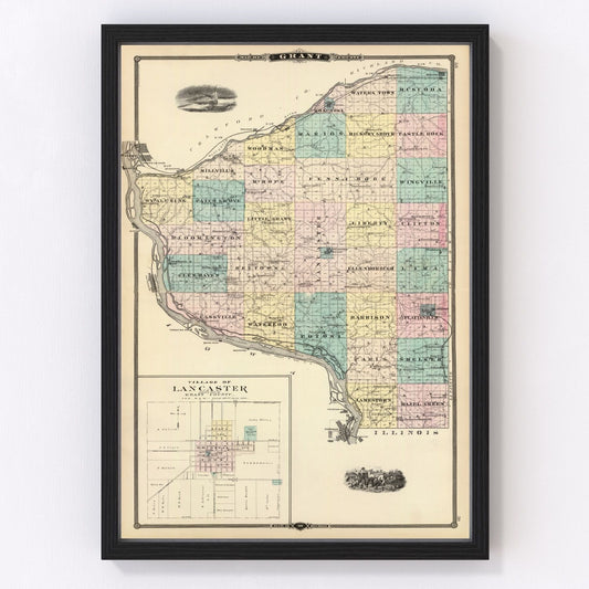 Vintage Map of Grant County, Wisconsin 1878