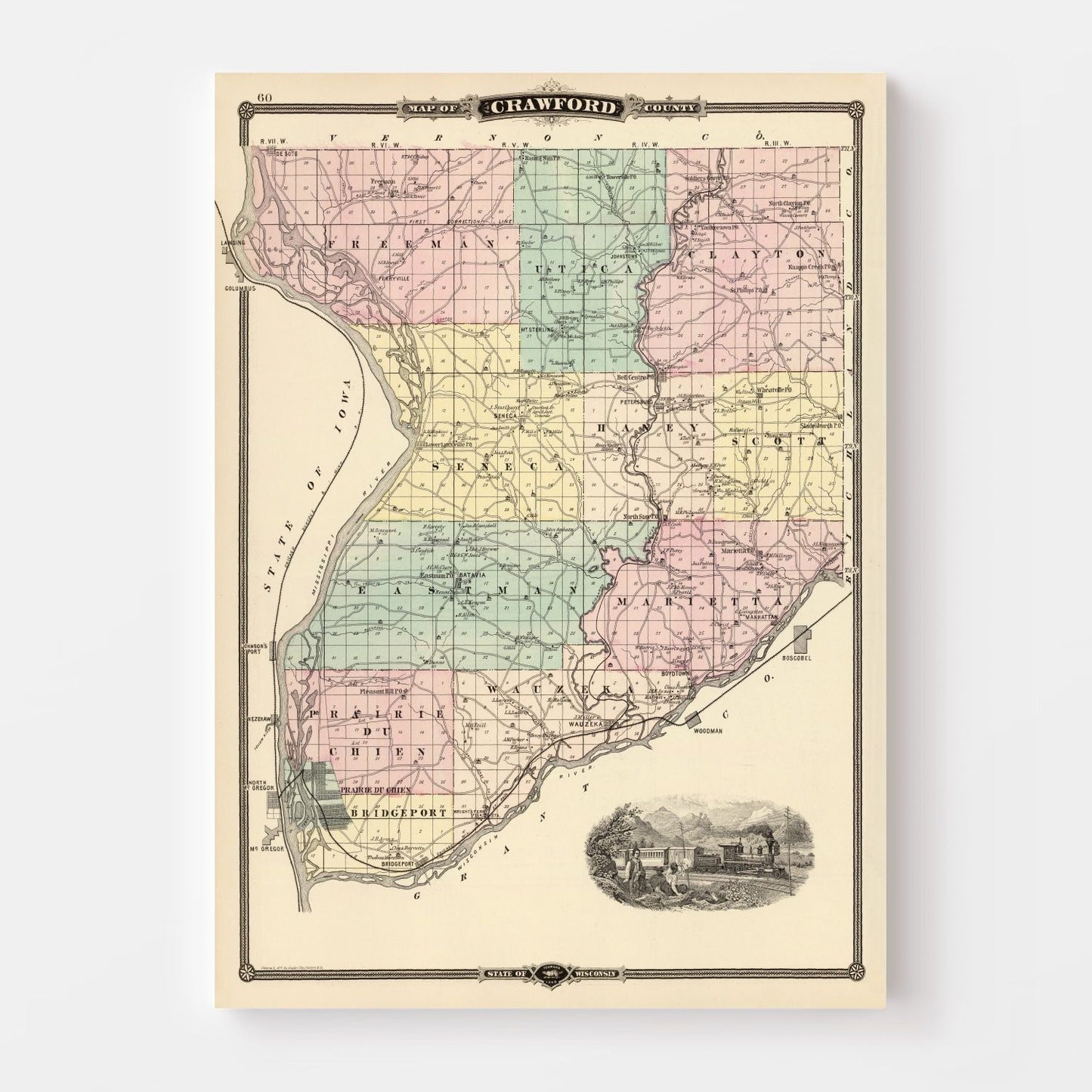 Vintage Map of Crawford County, Wisconsin 1878