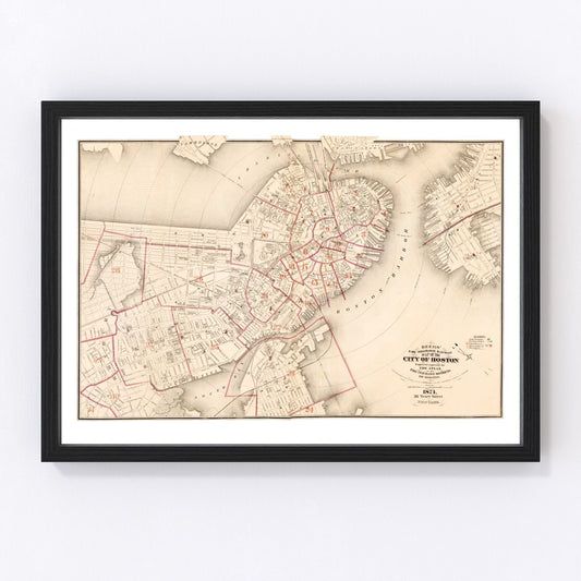 Vintage Map of Boston, Massachusetts 1874