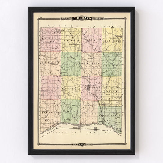 Vintage Map of Richland County, Wisconsin 1878