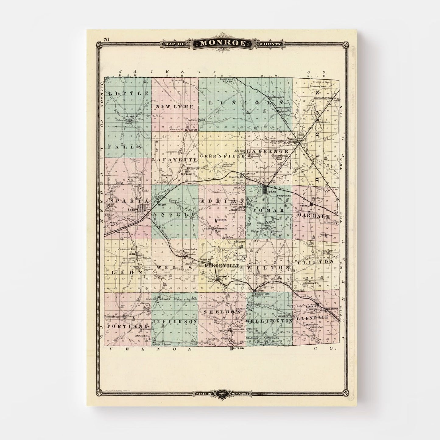 Vintage Map of Monroe County, Wisconsin 1878