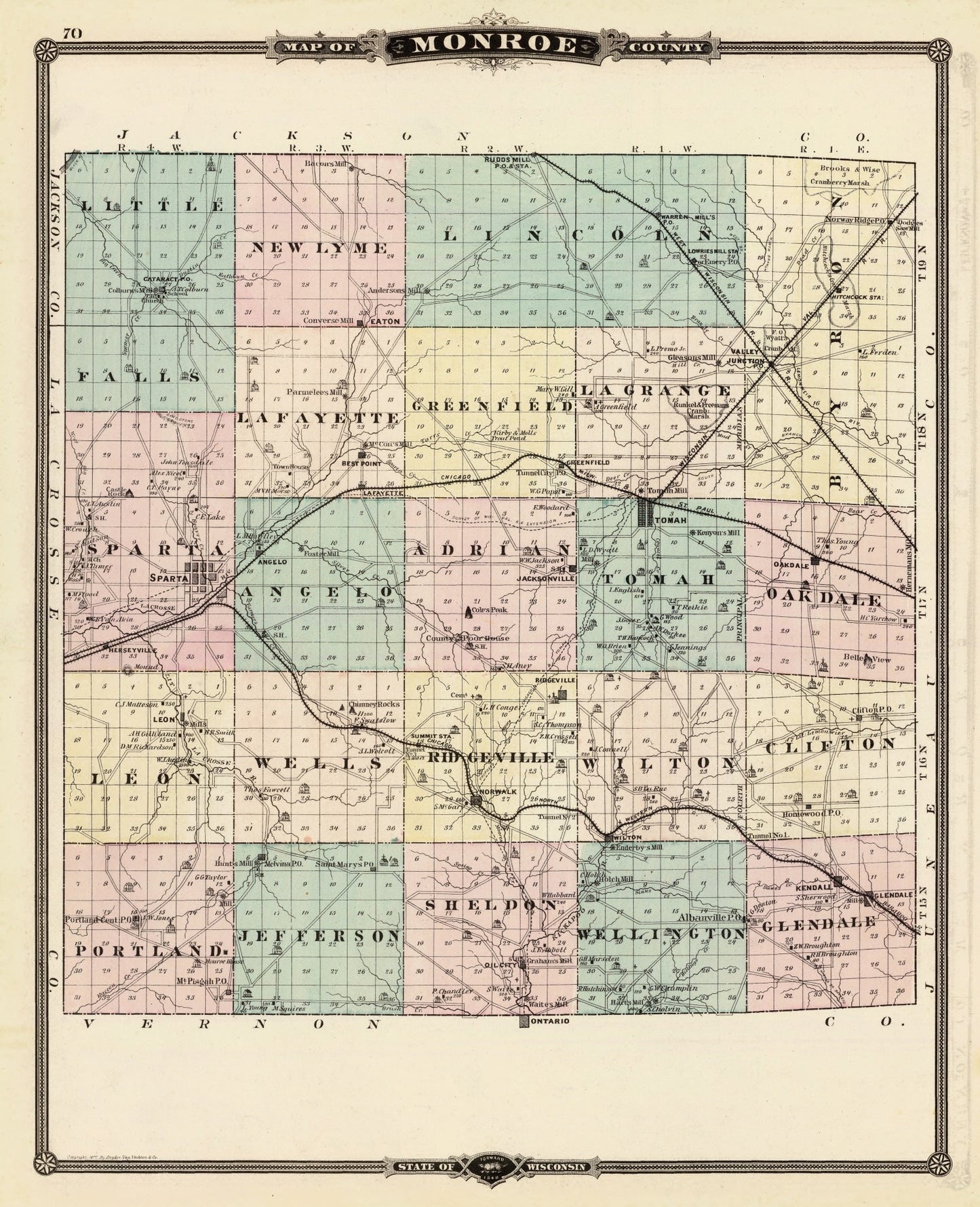 Vintage Map of Monroe County, Wisconsin 1878