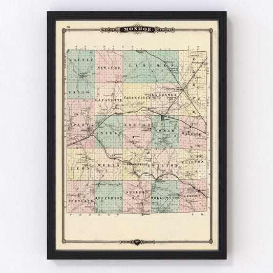 Vintage Map of Monroe County, Wisconsin 1878