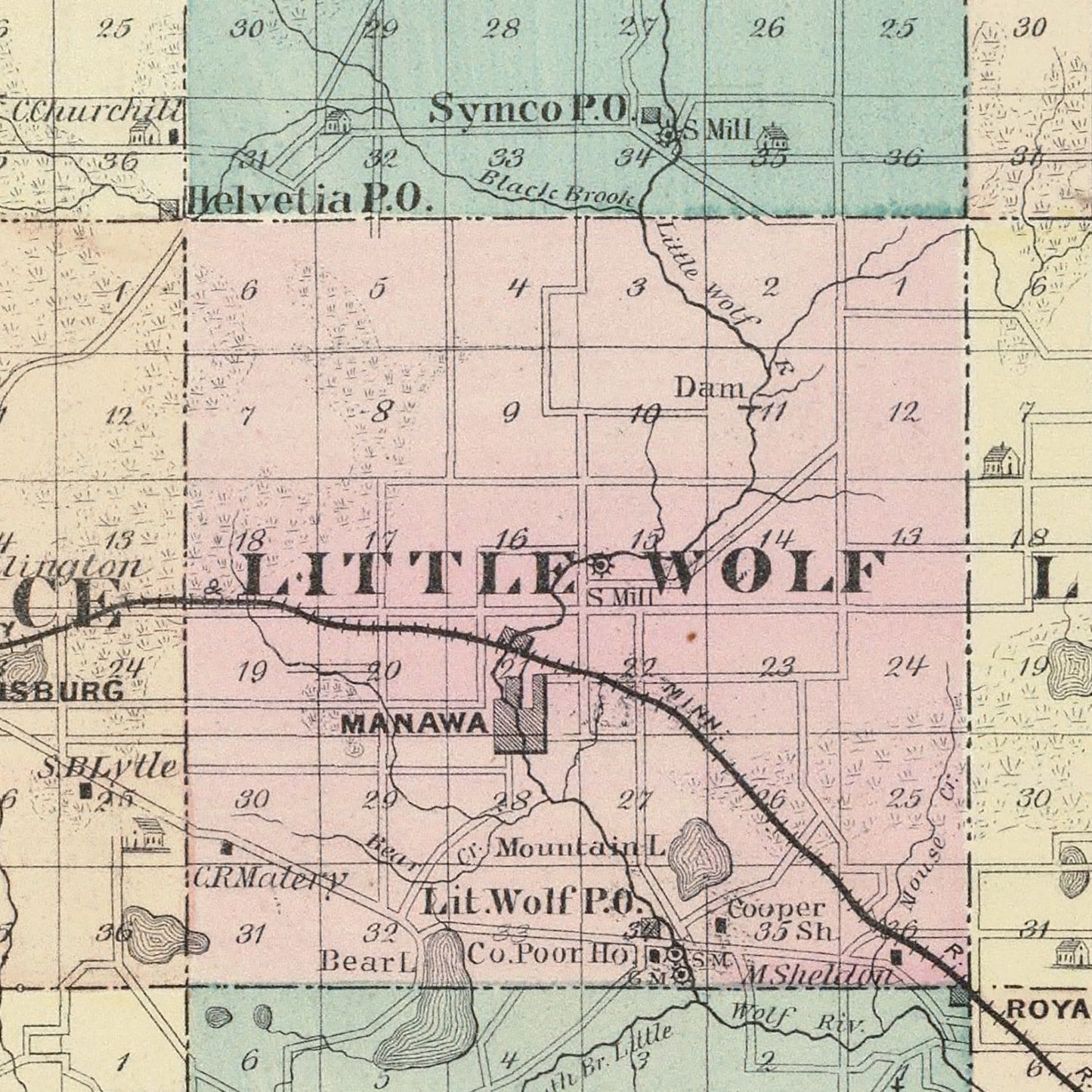 Vintage Map of Waupaca County, Wisconsin 1878