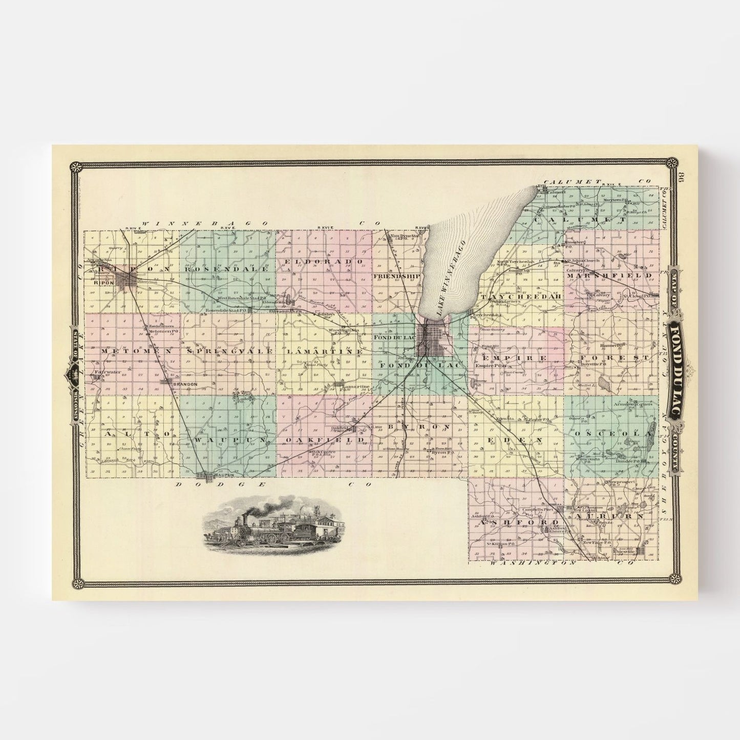 Vintage Map of Fond Du Lac County, Wisconsin 1878
