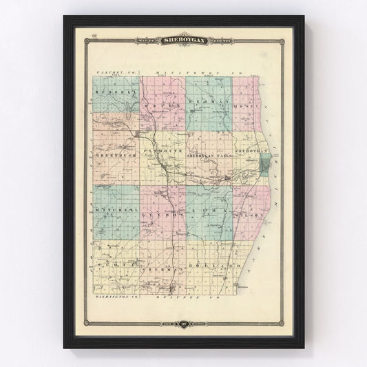 Vintage Map of Sheboygan County, Wisconsin 1878