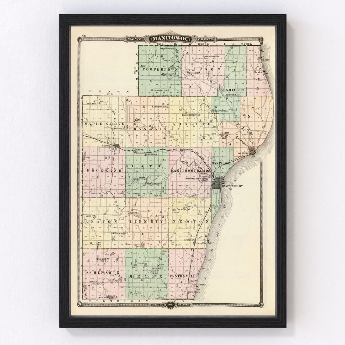 Vintage Map of Manitowoc County, Wisconsin 1878
