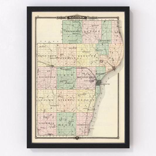 Vintage Map of Manitowoc County, Wisconsin 1878