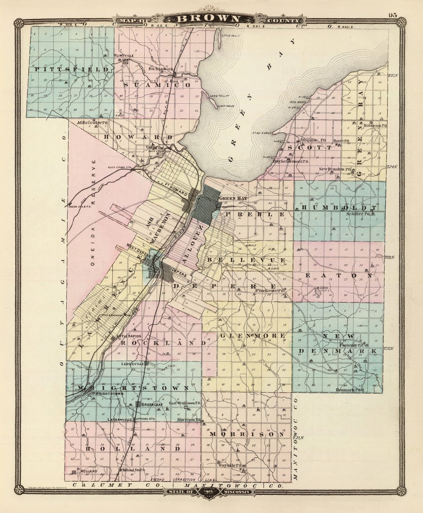 Vintage Map of Brown County, Wisconsin 1878