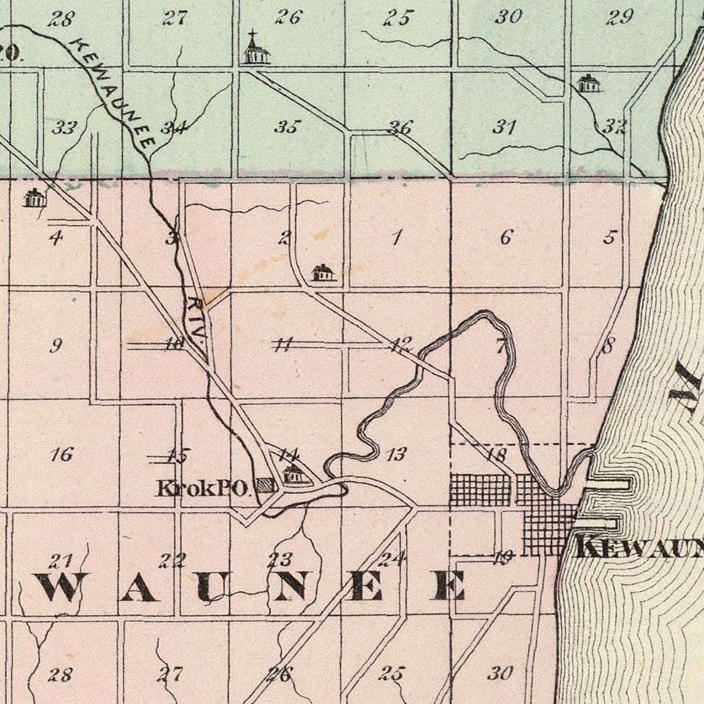 Vintage Map of Kewaunee County, Wisconsin 1878